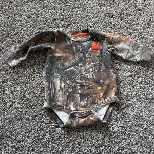 Carhartt Kids Camo Long-Sleeve Bodysuit with Orange Accent